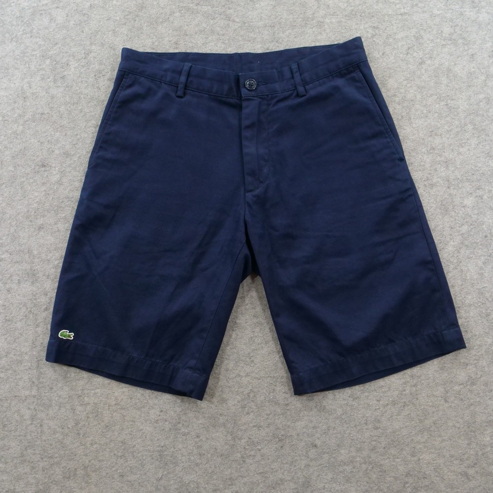 Lacoste Shorts Mens 30 US Chino Blue Croc Logo Flat Front Golf Preppy Classic